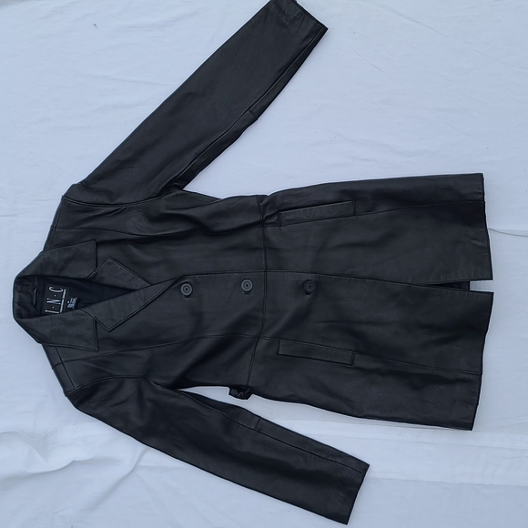Jackets & Blazers - Black Leather trench coat I.N.C. medium